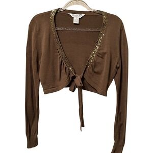 John Paul Richard Chocolate Brown Sequin Cropped Bolero Cardigan Size M